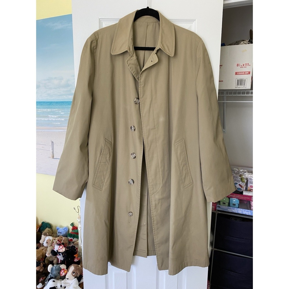 VTG 70s London Fog Calibre Cloth Trench Coat Mens 42 Regular Baltimore Beige
